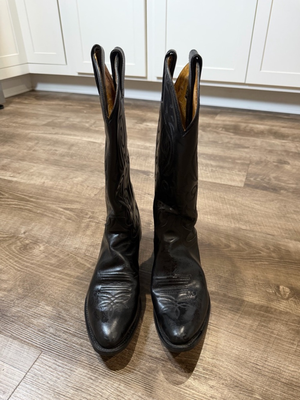Justin Western Cowboy Boots Black Leather Tall Mens Size 8.5 B